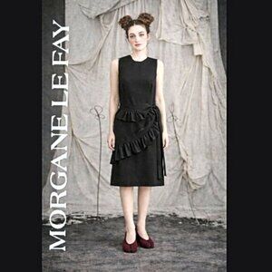 Morgane Le Fay Black Sleeveless Sheath Dress Asymmetric Apron Detail SZ S